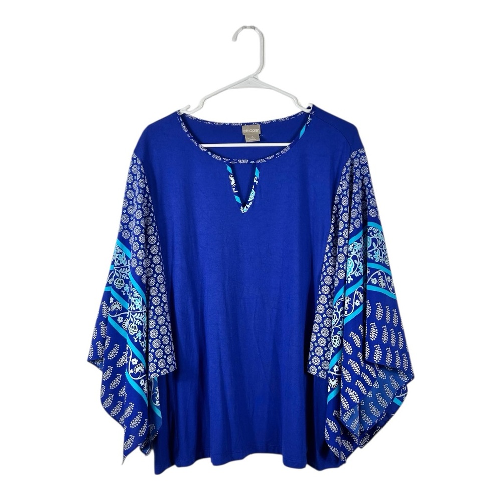 Chico’s Paisley‎ Boho Blue Batwing Poncho Blouse Top